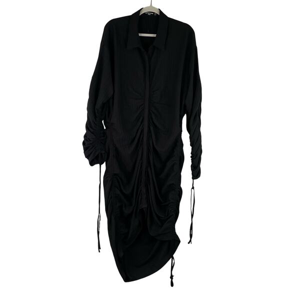 Pretty Litlte Things Black Ruched Button Down Drawstring Dress Women's Size 16 - Picture 1 of 12